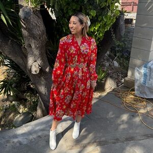 Paris Atelier & Other Stories Red Floral Long Sleeve Dress